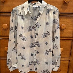 Tasha Polizzi Cream Blouse with Gray Horse Print